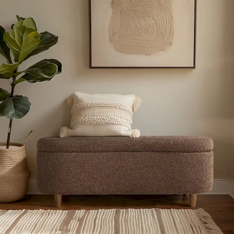 Banc de rangement rabattable en tissu bouclé taupe INK+IVY Bailey