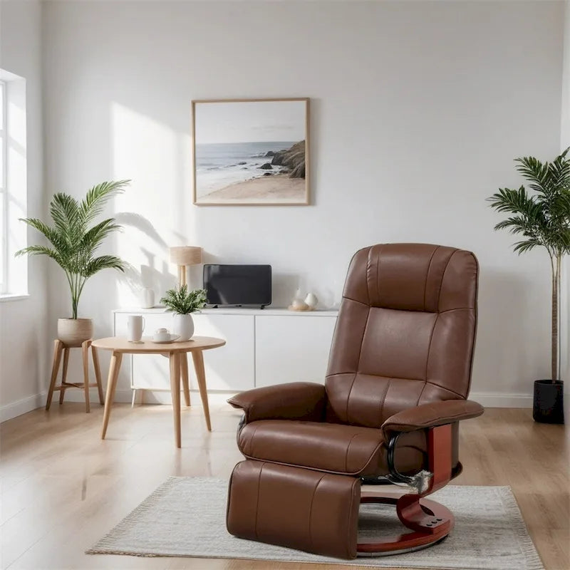 Fauteuil de relaxation pivotant en cuir réglable avec repose-pieds et accoudoirs