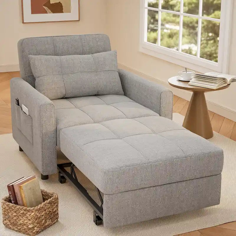 Canapé-lit convertible 3 en 1, chaise longue rembourrée réglable et pliable