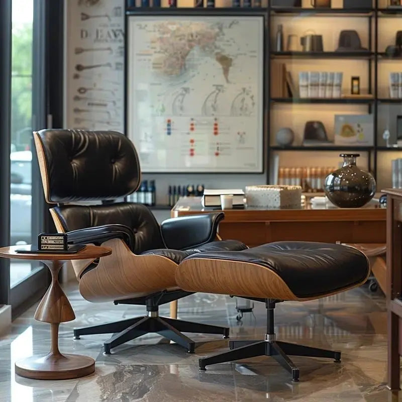 Furgle Fauteuil de salon et ottoman en cuir véritable Noyer