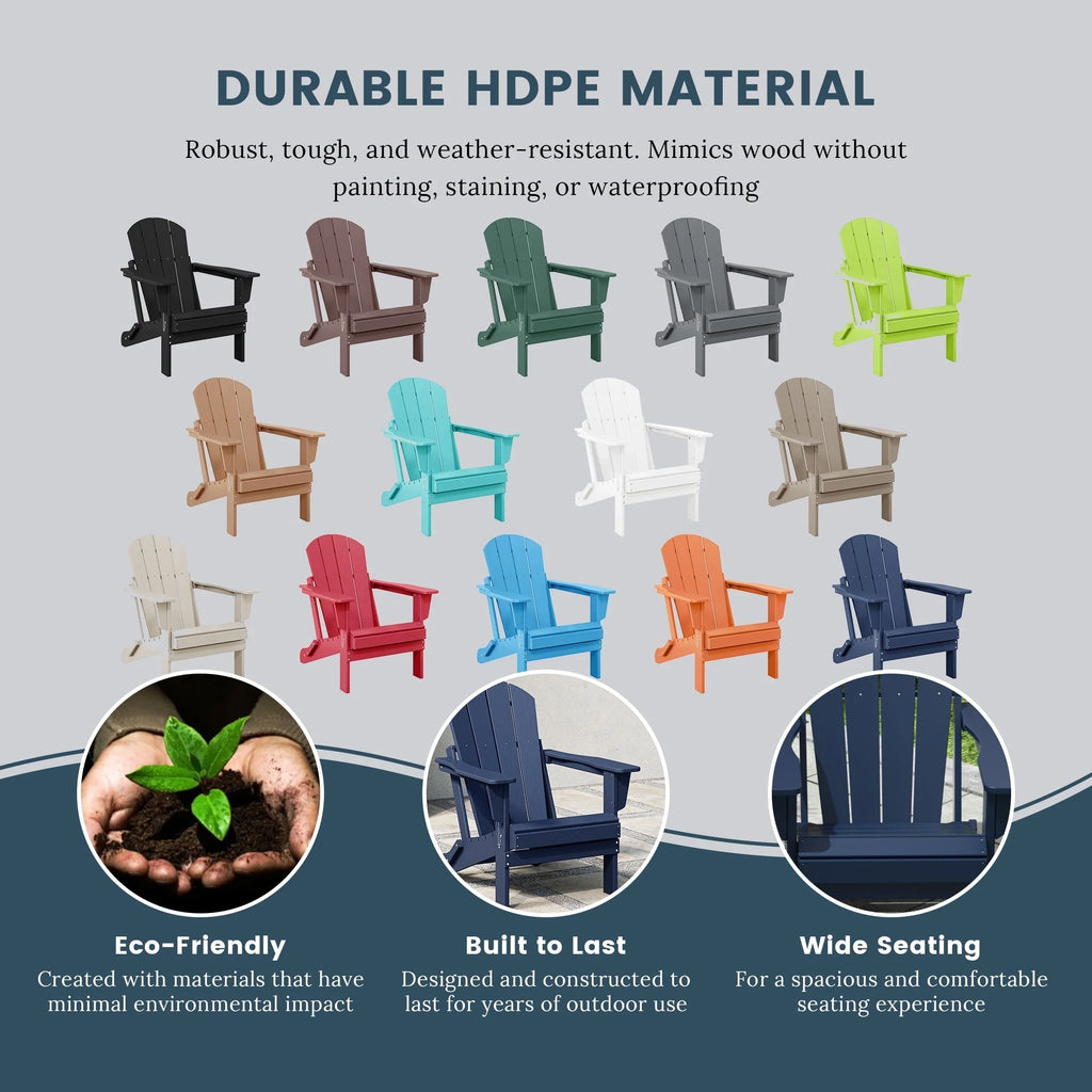 Chaise Adirondack pliante de patio d'extérieur tout temps résistante à la décoloration Polytrends Laguna
