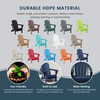 Chaise Adirondack pliante de patio d'extérieur tout temps résistante à la décoloration Polytrends Laguna
