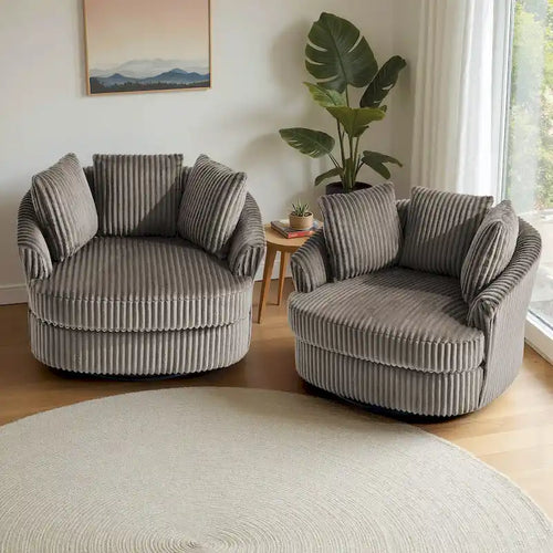 Lot de 2 fauteuils pivotants ronds surdimensionnés en velours côtelé moelleux de 43 po avec oreillers