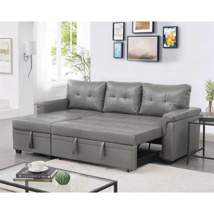 Canapé d'angle réversible convertible avec lit gigogne, méridienne avec rangement dissimulé et pieds durables