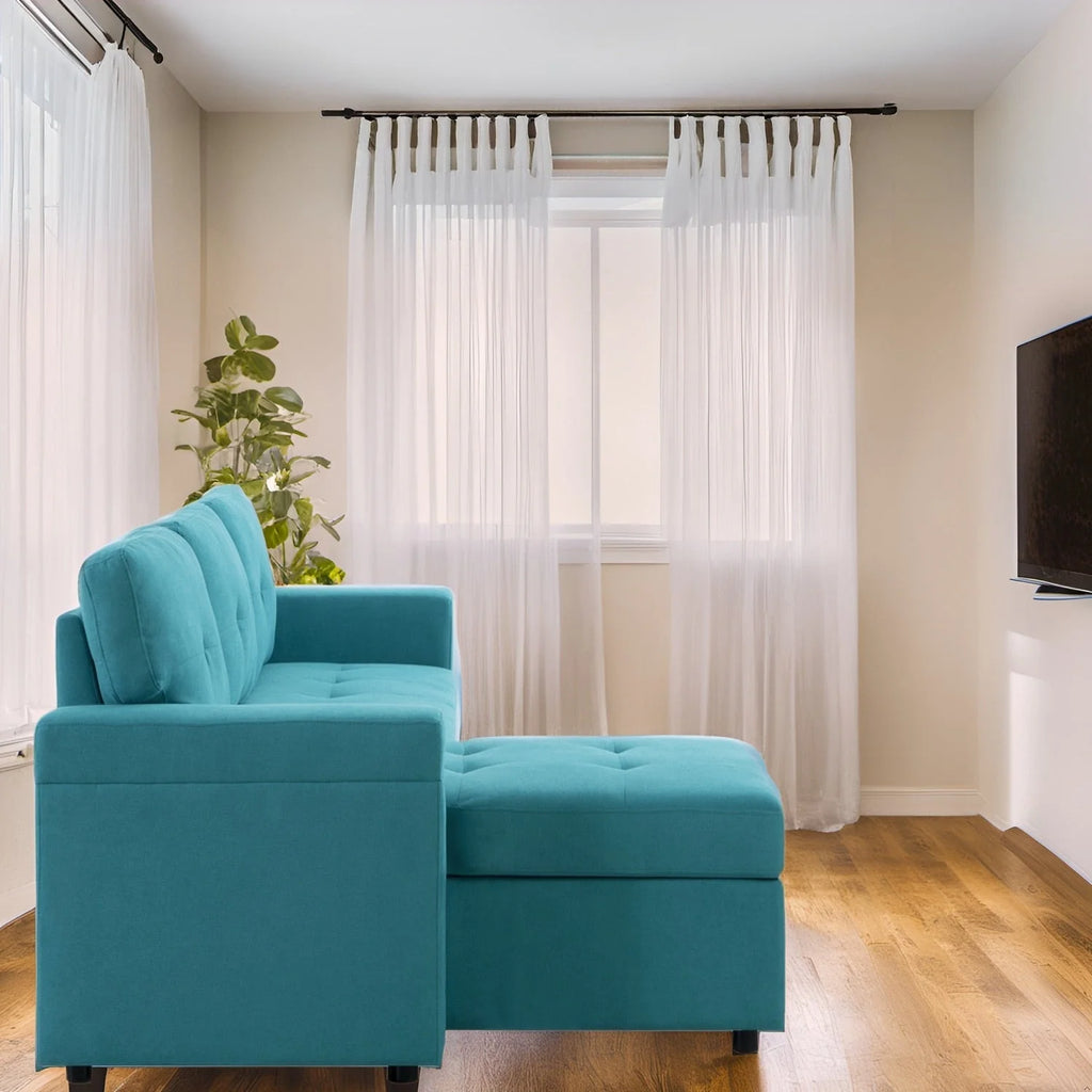 Canapé d'angle réversible convertible avec lit gigogne, méridienne avec rangement dissimulé et pieds durables