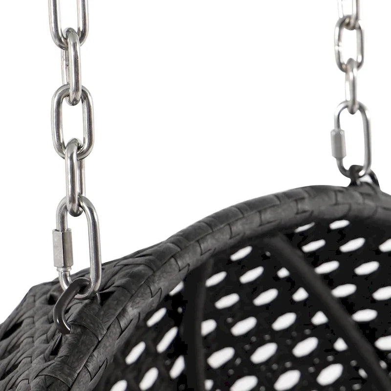 LeisureMod Fauteuil suspendu œuf 2 places avec support - Balançoire hamac de patio en rotin osier intérieur/extérieur avec coussins