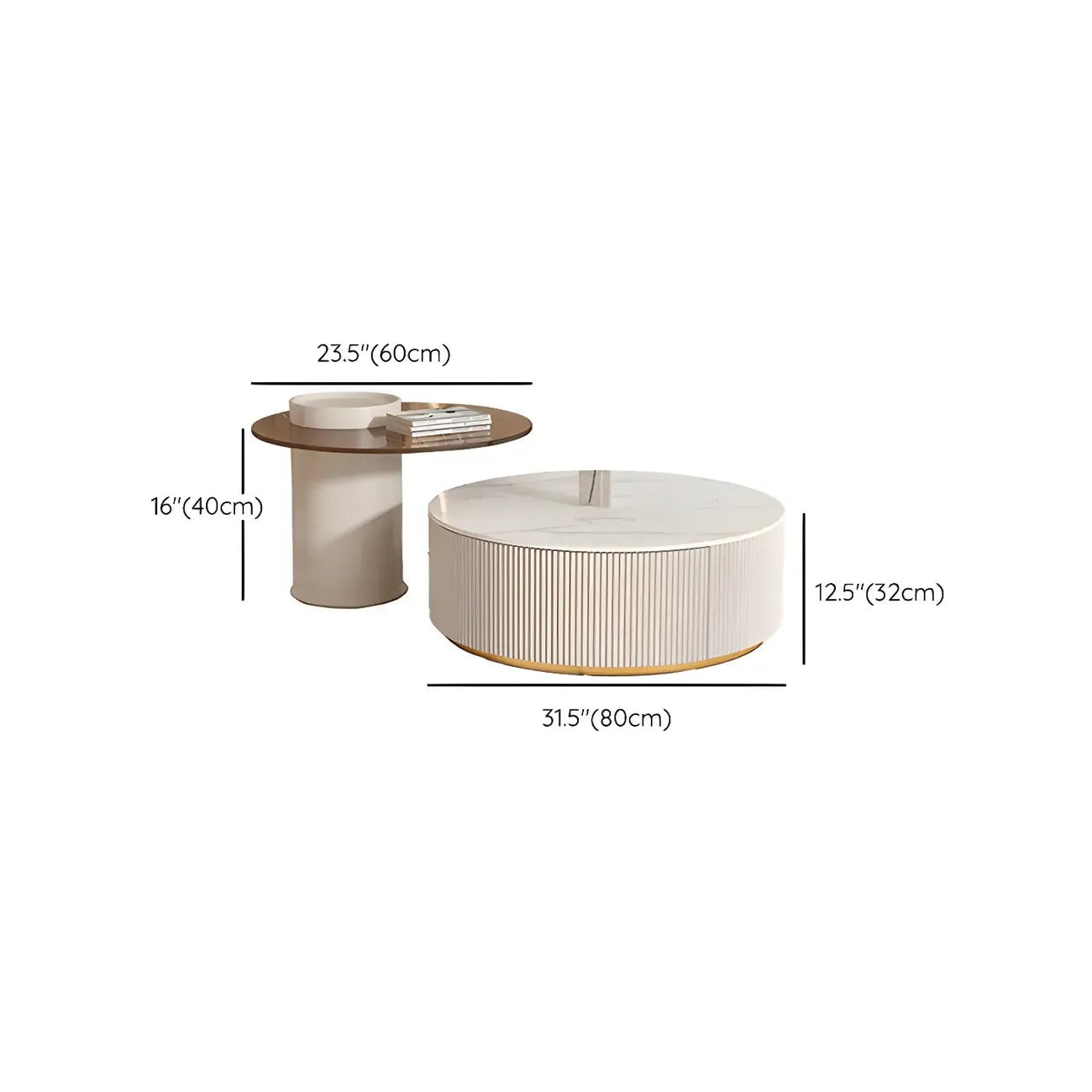 Table basse ronde moderne blanche avec tiroir en bois