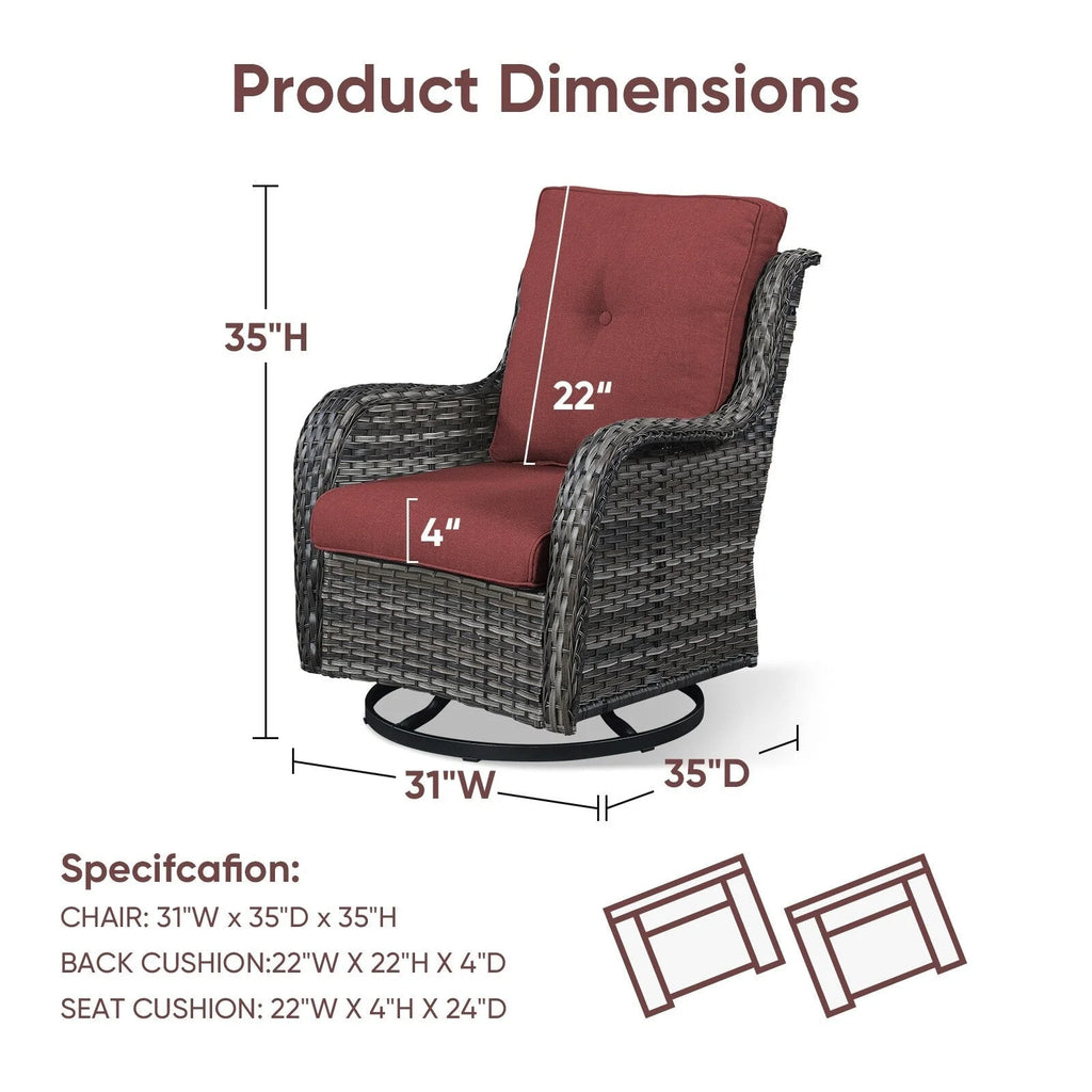 Chaises longues à bascule d'extérieur Gymojoy en osier avec base pivotante (lot de 2)