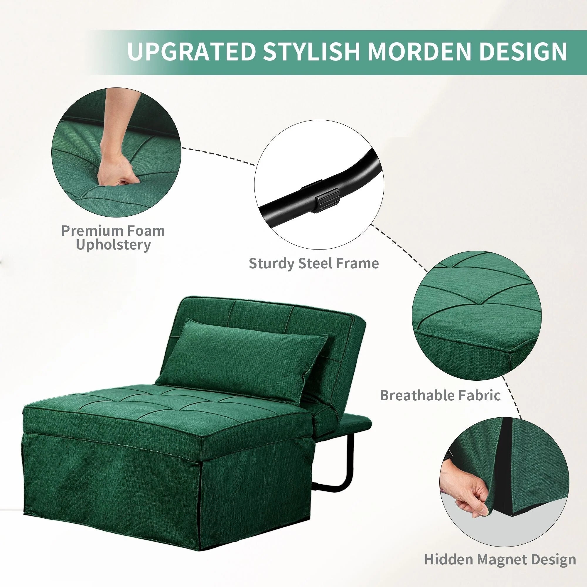 Canapé Convertible Lit Canapé Fauteuil Ottoman Pliant Fauteuils Inclinables pour Salon