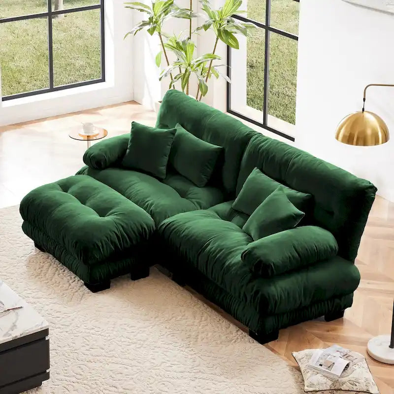 Canapé d'angle en forme de L en chenille avec coussins lombaires