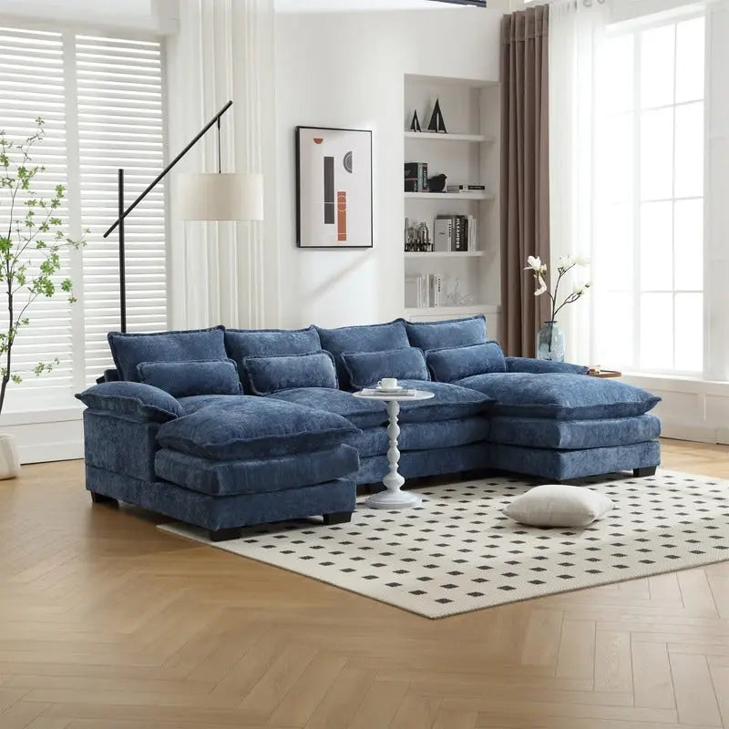 Canapé sectionnel Cloud pour salon, canapé moderne en chenille/bouclette en forme de U, canapé-lit modulaire confortable avec double méridienne