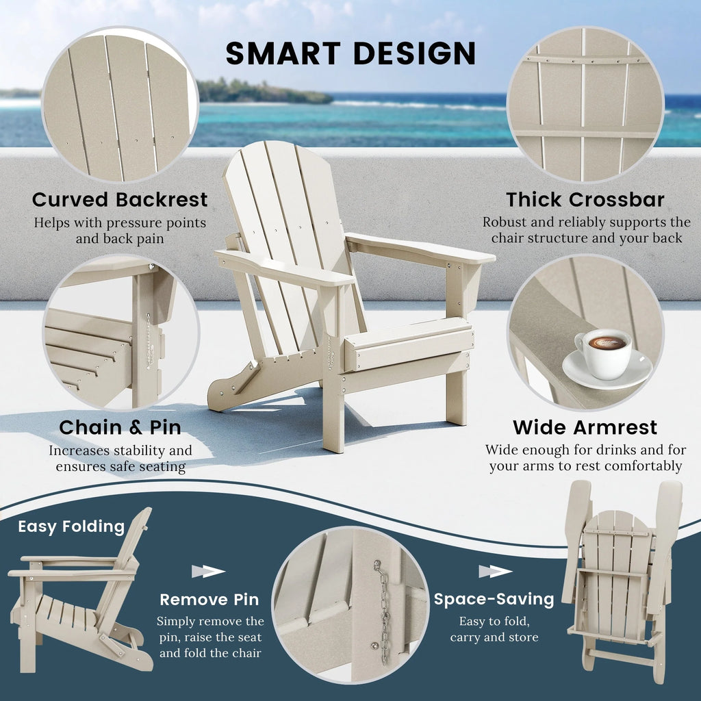 Chaise Adirondack pliante de patio d'extérieur tout temps résistante à la décoloration Polytrends Laguna