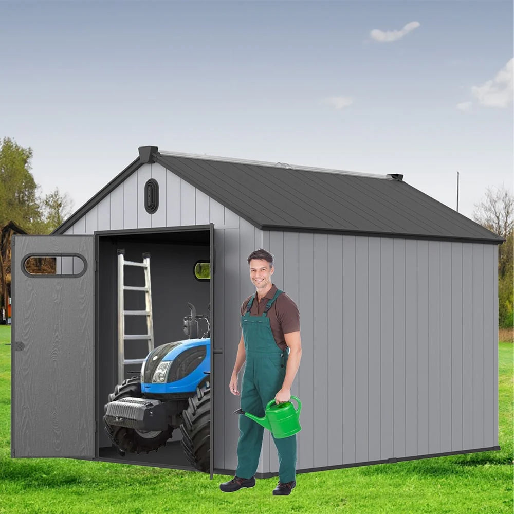 Abri de jardin en résine toutes saisons avec plancher de 1,8 m x 1,2 m / 1,8 m x 2,4 m / 2,4 m x 1,8 m / 2,4 m x 3 m, abri à outils Spire