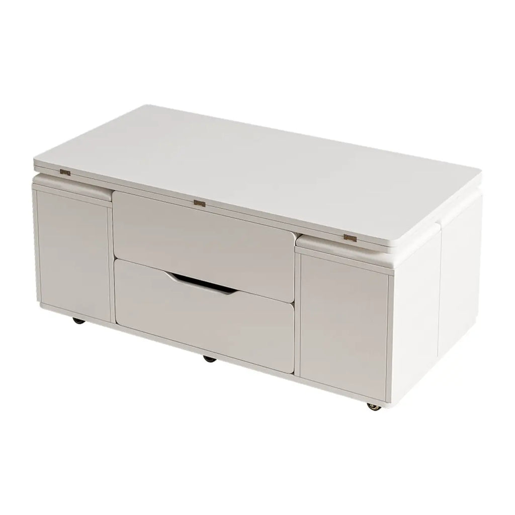 Table basse relevable et pliable avec 4 tabourets et rangement