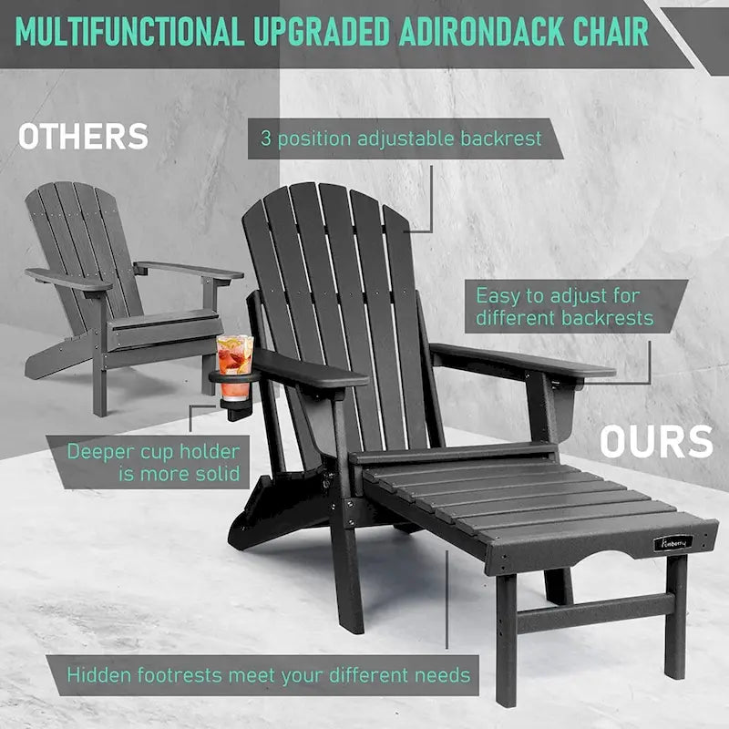 Chaise Adirondack pliante et réglable Vrakae avec repose-pieds