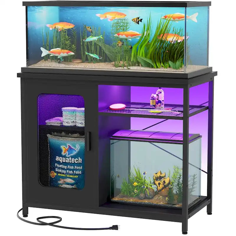 Meuble pour aquarium de 75-110 litres avec prises électriques et éclairage LED