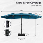 MAISON ARTS Parasol de marché extérieur rectangulaire de 4,5 m avec manivelle, double face, lumières LED solaires et base incluse