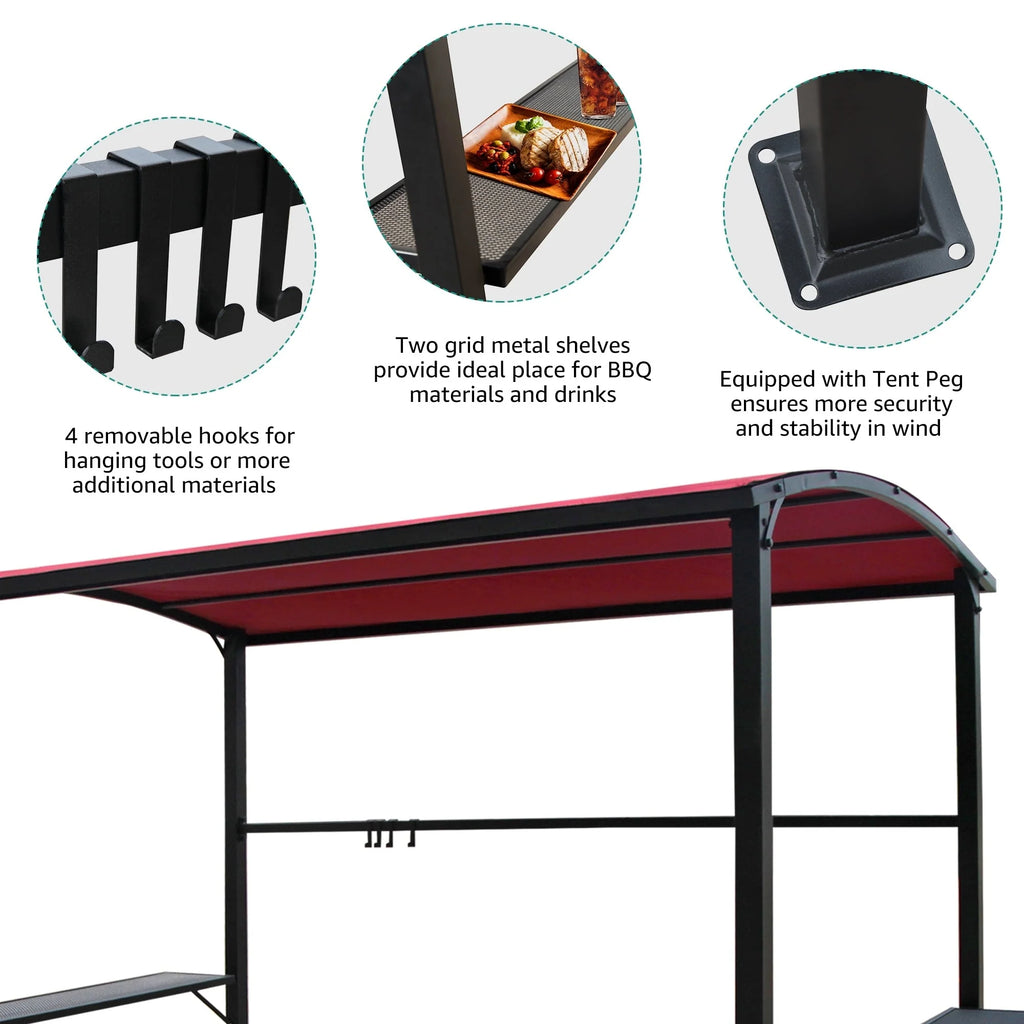 Abri barbecue/pergola de gril à structure en acier de 1,5 m x 2,4 m pour l'extérieur