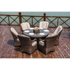 Ensemble de salle à manger rond 7 pièces en rotin tressé d'extérieur avec coussins de Moda Furnishings