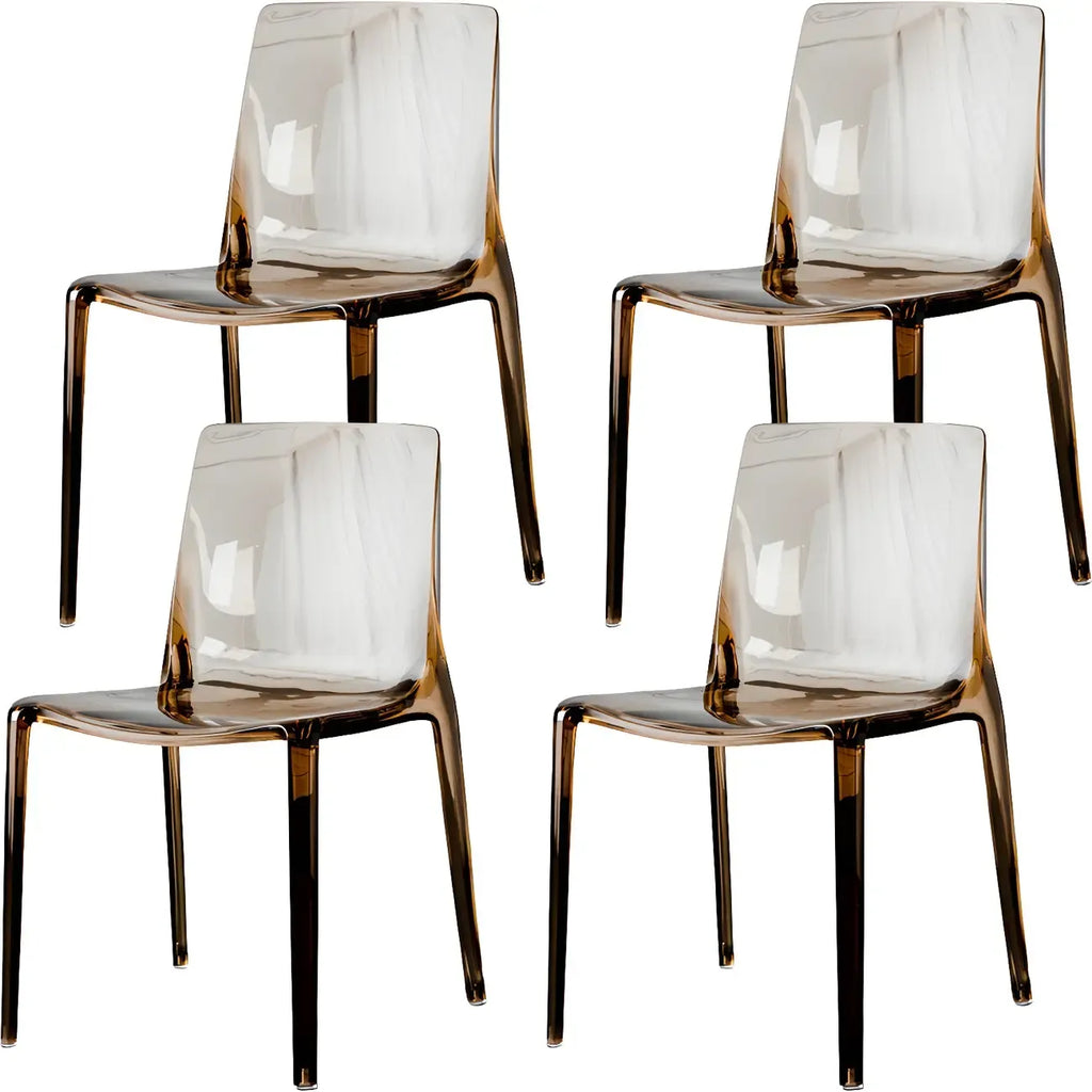 Chaise de salle à manger en acrylique ambré sans accoudoirs et à dossier bas