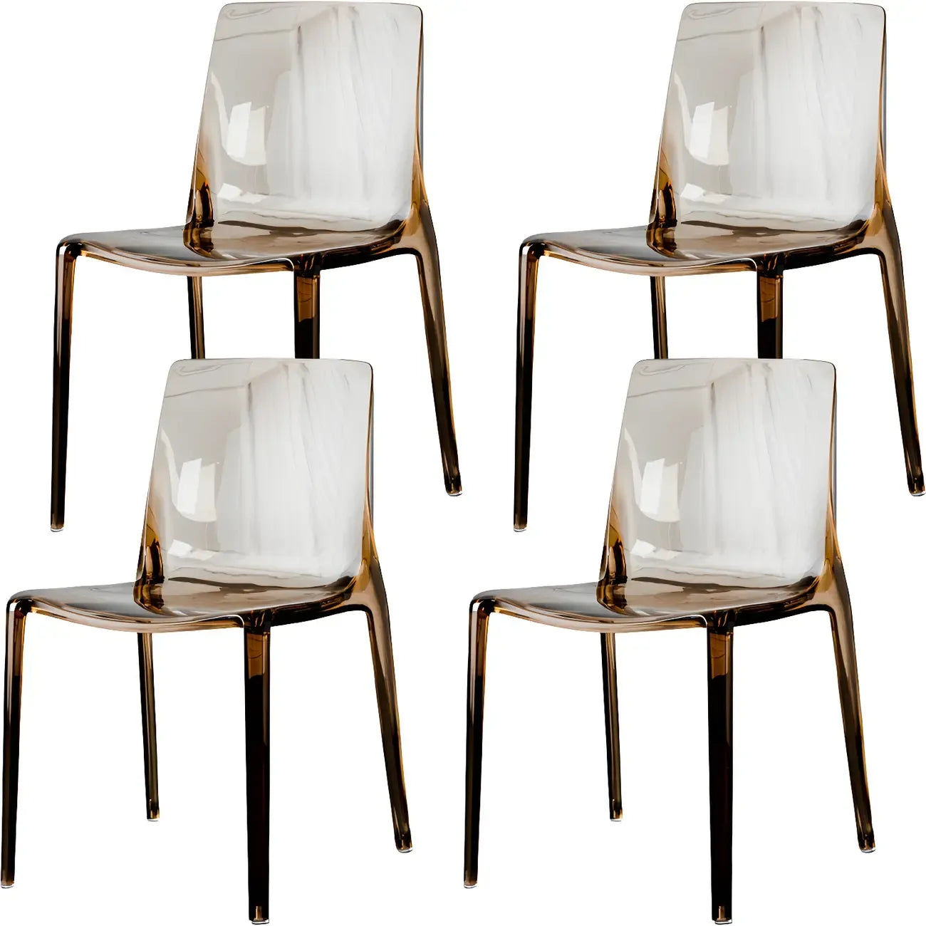 Chaise de salle à manger en acrylique ambré sans accoudoirs et à dossier bas