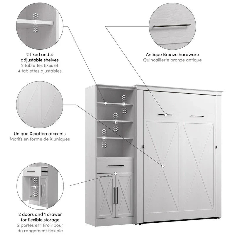 Lit escamotable grand modèle Key West avec garde-robe (88W) de Bestar