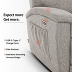 Canapé inclinable électrique biplace MCombo 60.2 avec massage et double chauffage, appuie-tête réglable, ports USB et USB-C, en tissu