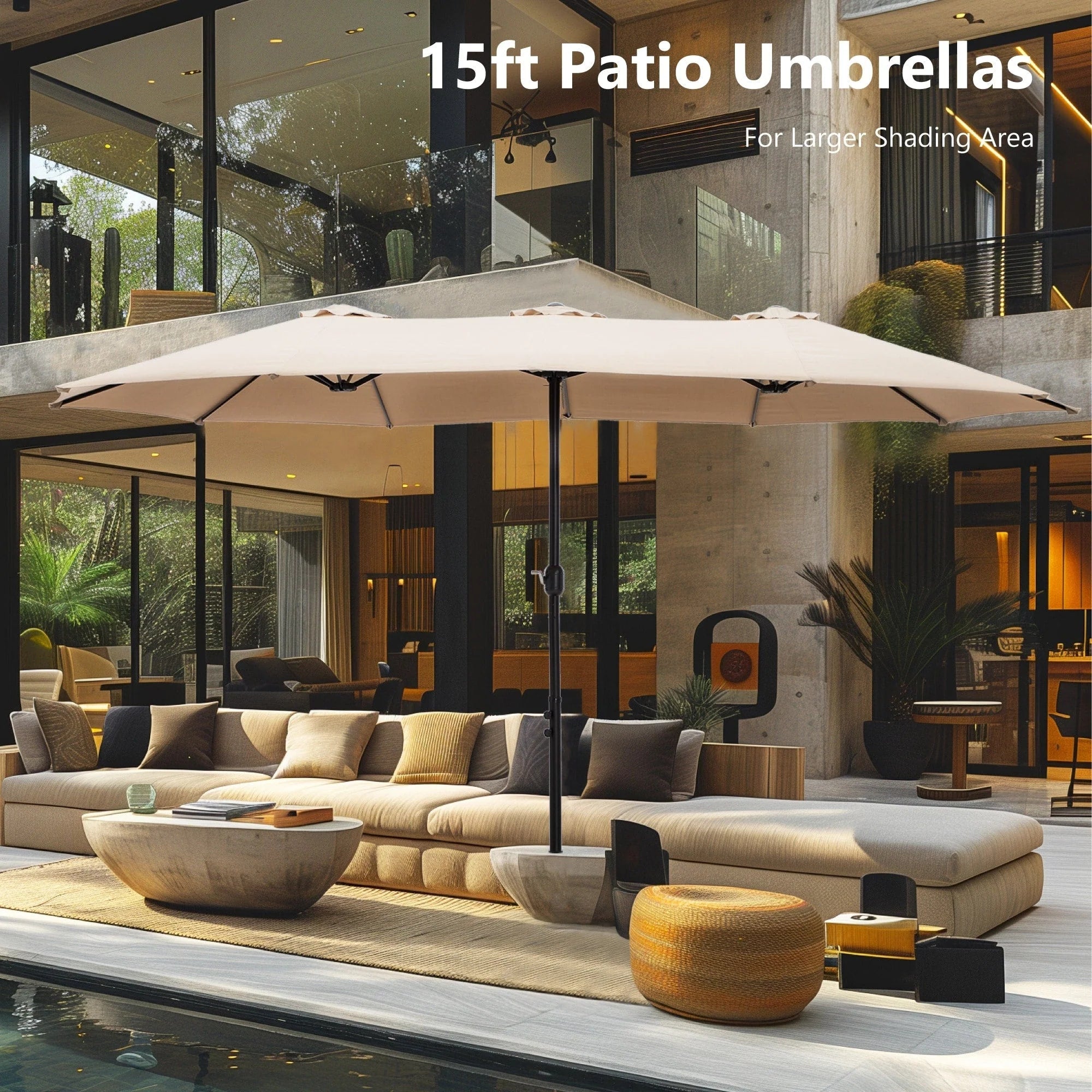 MAISON ARTS Parasol double de 4,5 m pour terrasse, grande taille, avec pied inclus