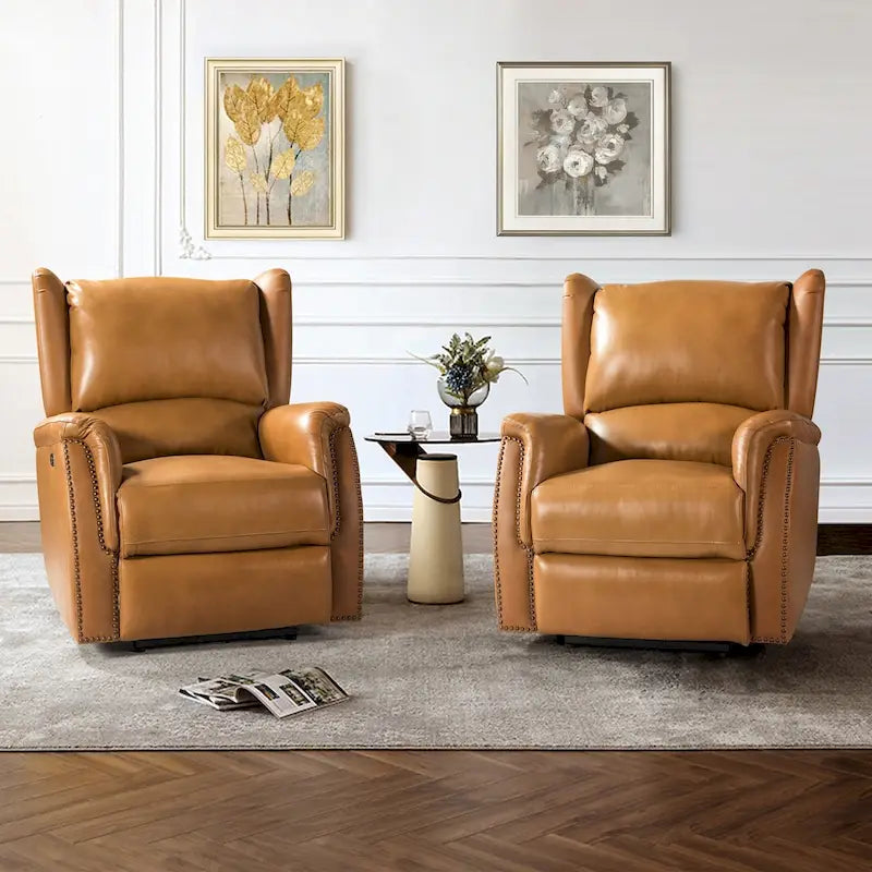 Fauteuil inclinable électrique Eduardo en cuir véritable avec port USB (ensemble de 2)
