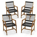 Chaises de salle à manger Gymax Patio 4 pièces en bois d'acacia avec corde tressée résistante aux intempéries