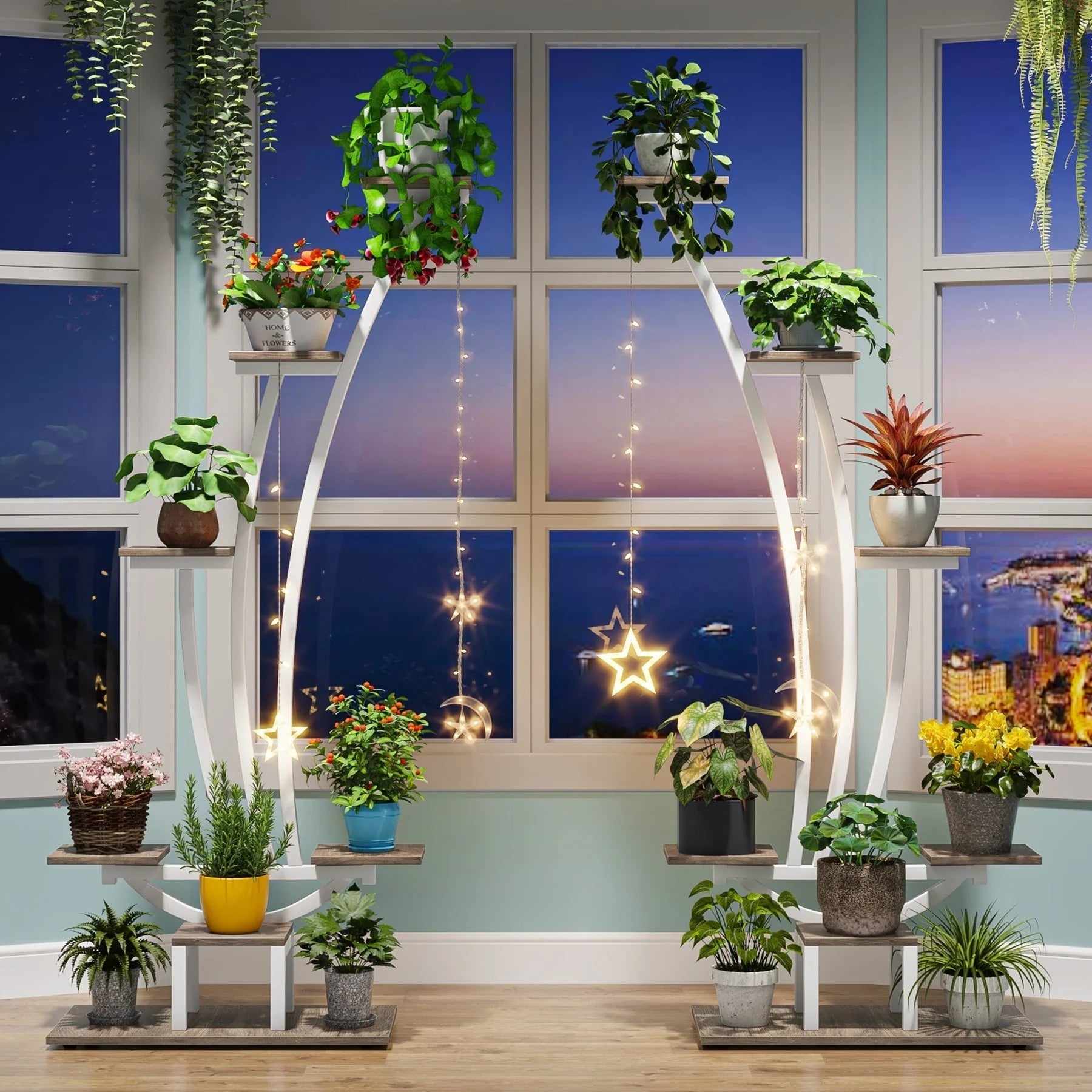 Support pour Plantes d'Intérieur, Étagère à Fleurs à 6 Niveaux pour Jardin Domestique - Lot de 2