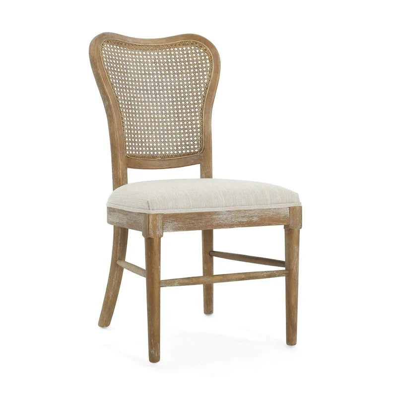 Chaises de salle à manger en bois d'hévéa de style fermier avec dossier en rotin (deux chaises par ensemble).