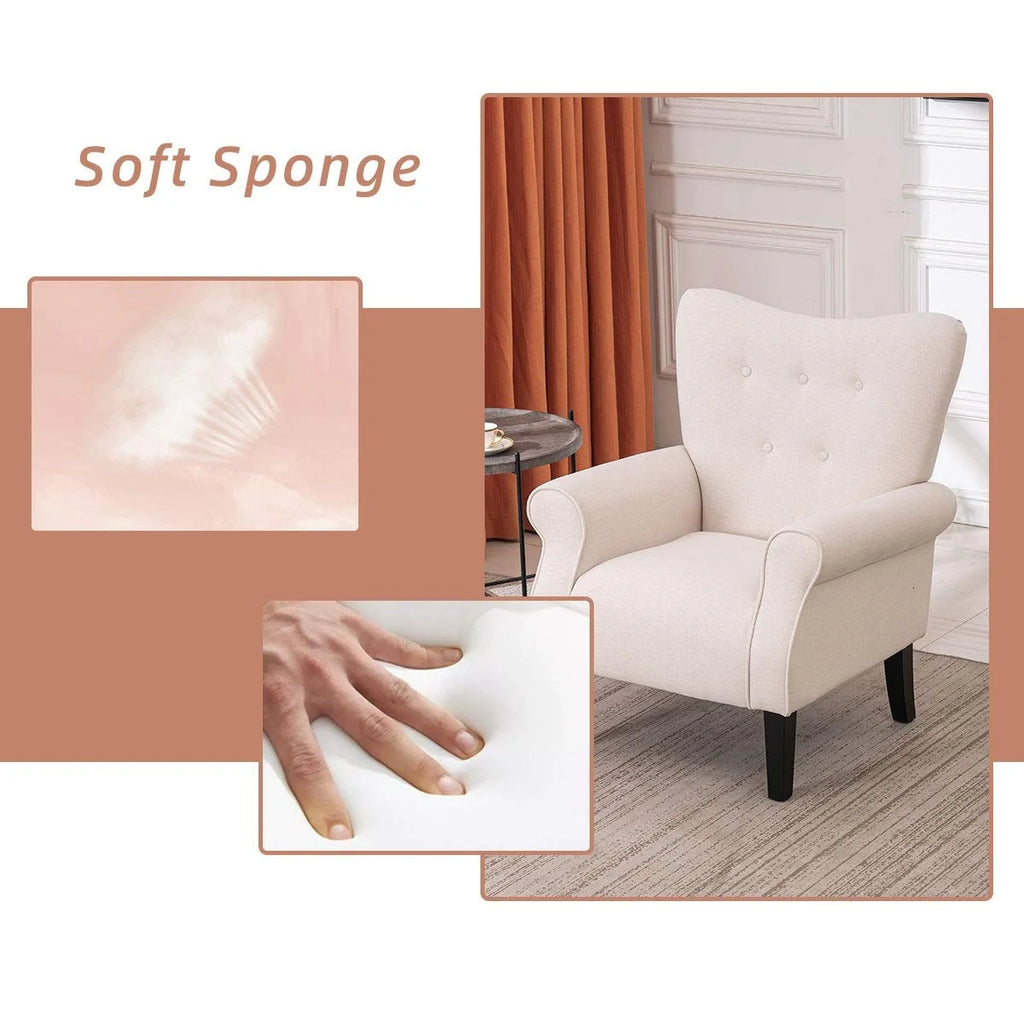 Fauteuil d'appoint moderne Erommy, fauteuil à dossier haut, canapé individuel en tissu capitonné avec pieds en bois pour salon