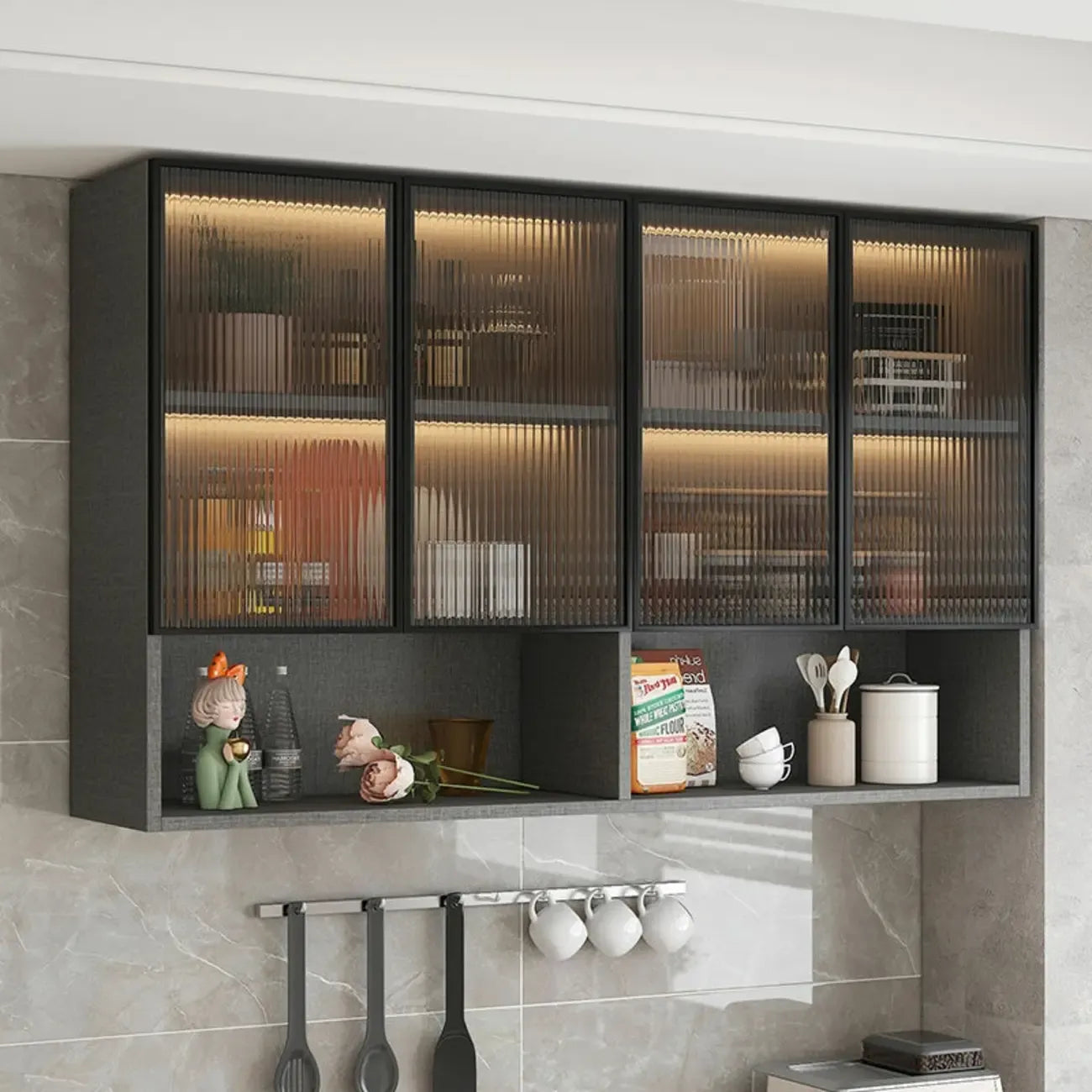 Buffet de cuisine mural gris en bois avec rangement