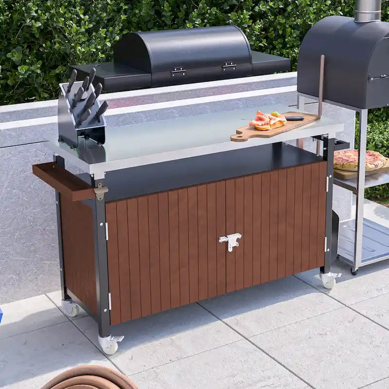 Desserte de barbecue d'extérieur avec plateau en acier inoxydable (tabouret non inclus)