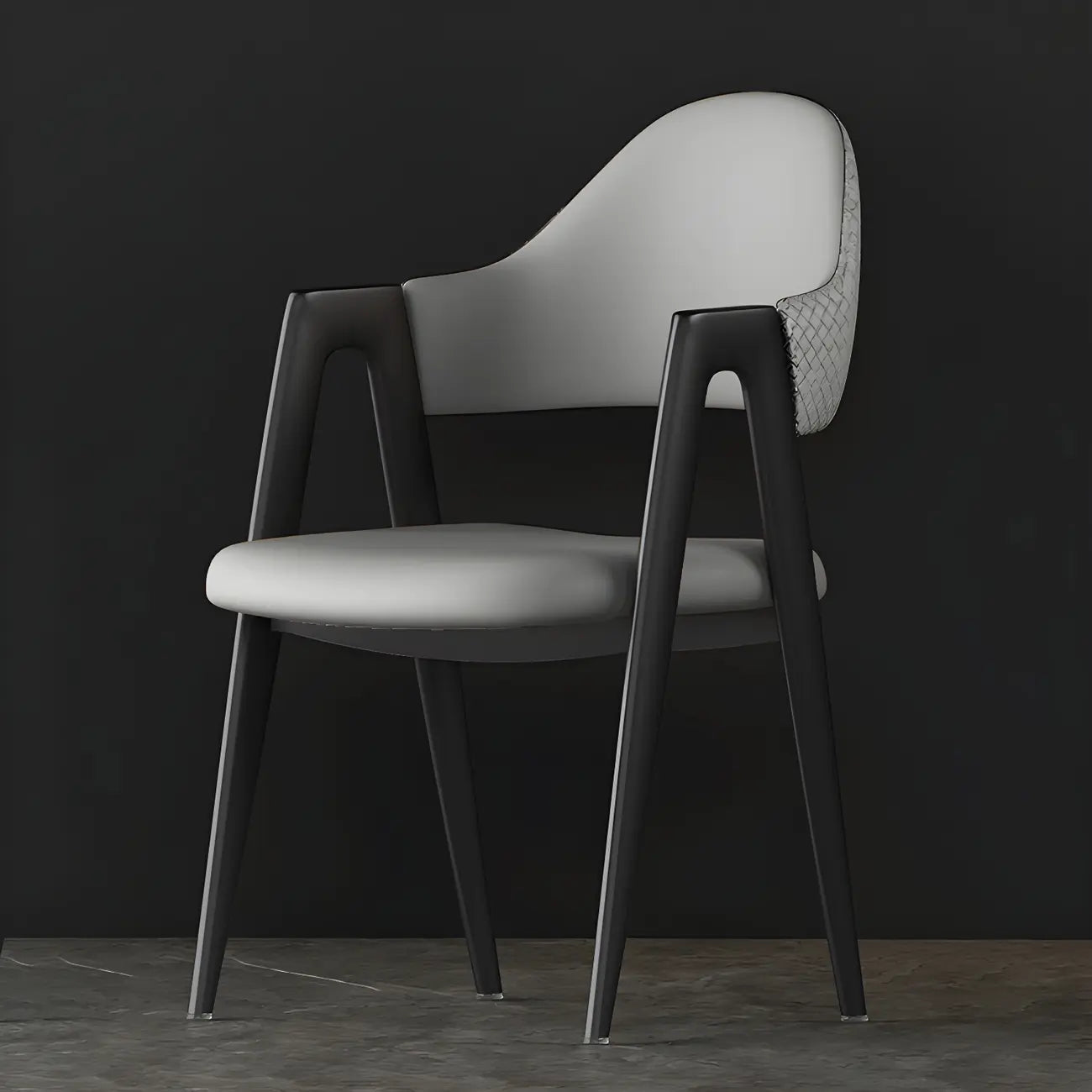 Chaise de salle à manger en cuir moderne avec dossier incurvé et ouvert