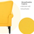 Fauteuil d'appoint moderne Erommy, fauteuil à dossier haut, canapé individuel en tissu capitonné avec pieds en bois pour salon