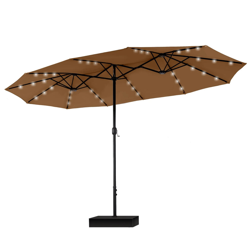 MAISON ARTS Parasol de marché extérieur rectangulaire de 4,5 m avec manivelle, double face, lumières LED solaires et base incluse
