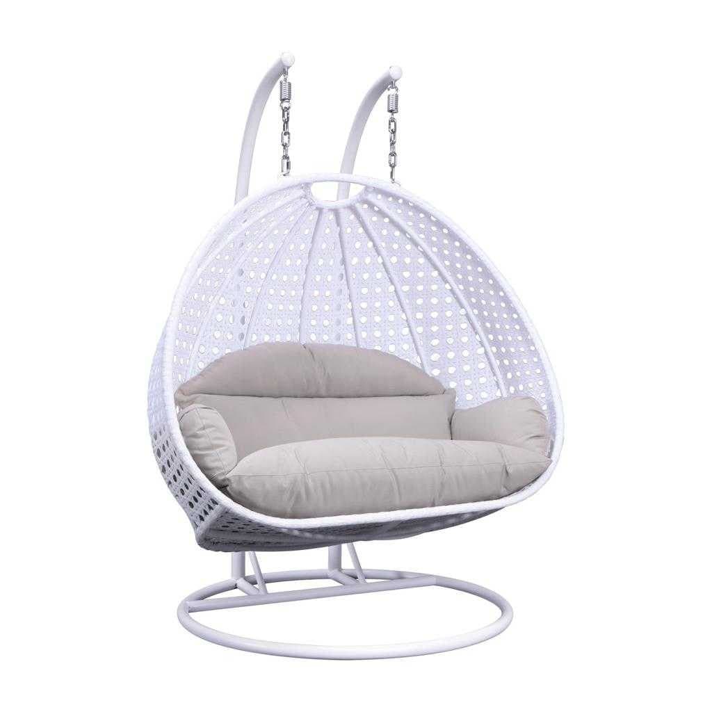 LeisureMod Fauteuil suspendu œuf 2 places avec support - Balançoire hamac de patio en rotin osier intérieur/extérieur avec coussins