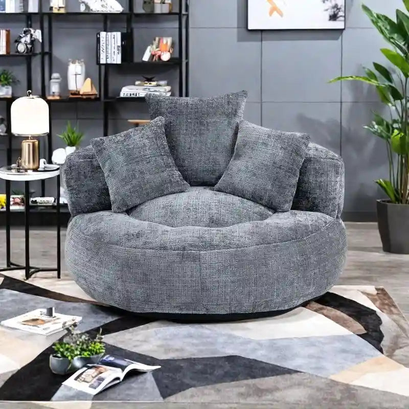 Canapé paresseux à dossier haut en chenille avec 3 oreillers et pouf géant