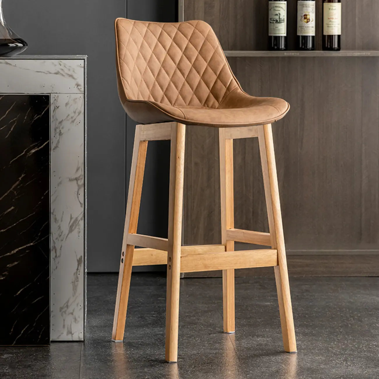 Tabourets de bar en similicuir style Mid-Century Modern avec pieds en bois