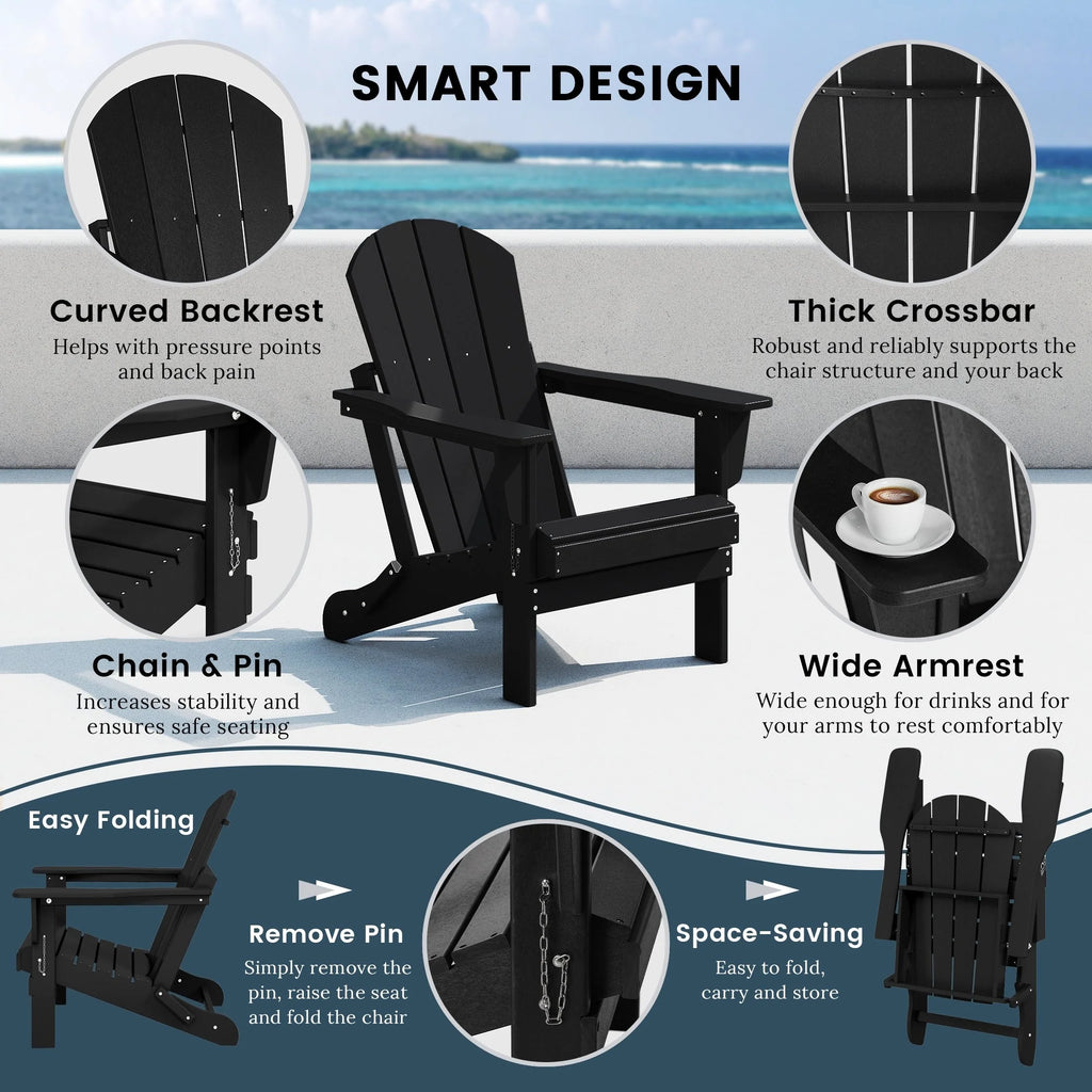 Chaise Adirondack pliante de patio d'extérieur tout temps résistante à la décoloration Polytrends Laguna