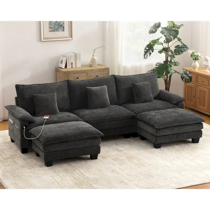 Ensembles de meubles de salon, Canapé modulaire sectionnel avec pouf pour salon, Canapé-lit convertible