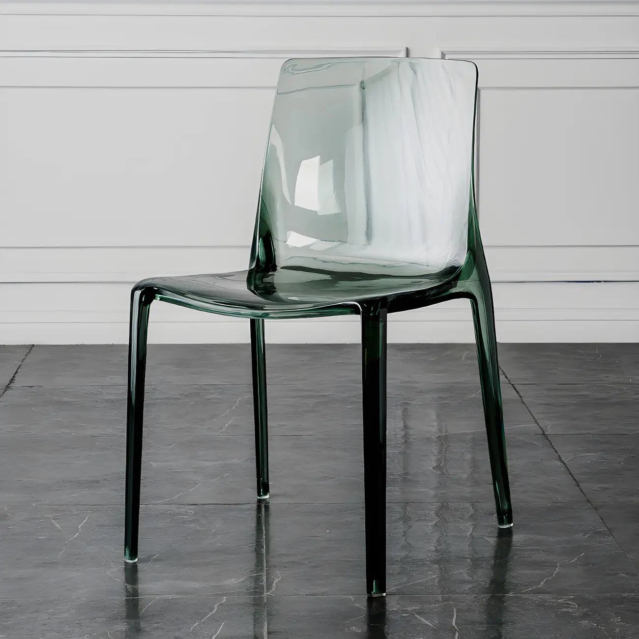 Chaise de salle à manger en acrylique ambré sans accoudoirs et à dossier bas
