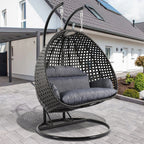 LeisureMod Fauteuil suspendu œuf 2 places avec support - Balançoire hamac de patio en rotin osier intérieur/extérieur avec coussins