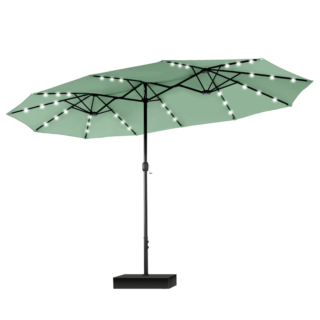 MAISON ARTS Parasol de marché extérieur rectangulaire de 4,5 m avec manivelle, double face, lumières LED solaires et base incluse