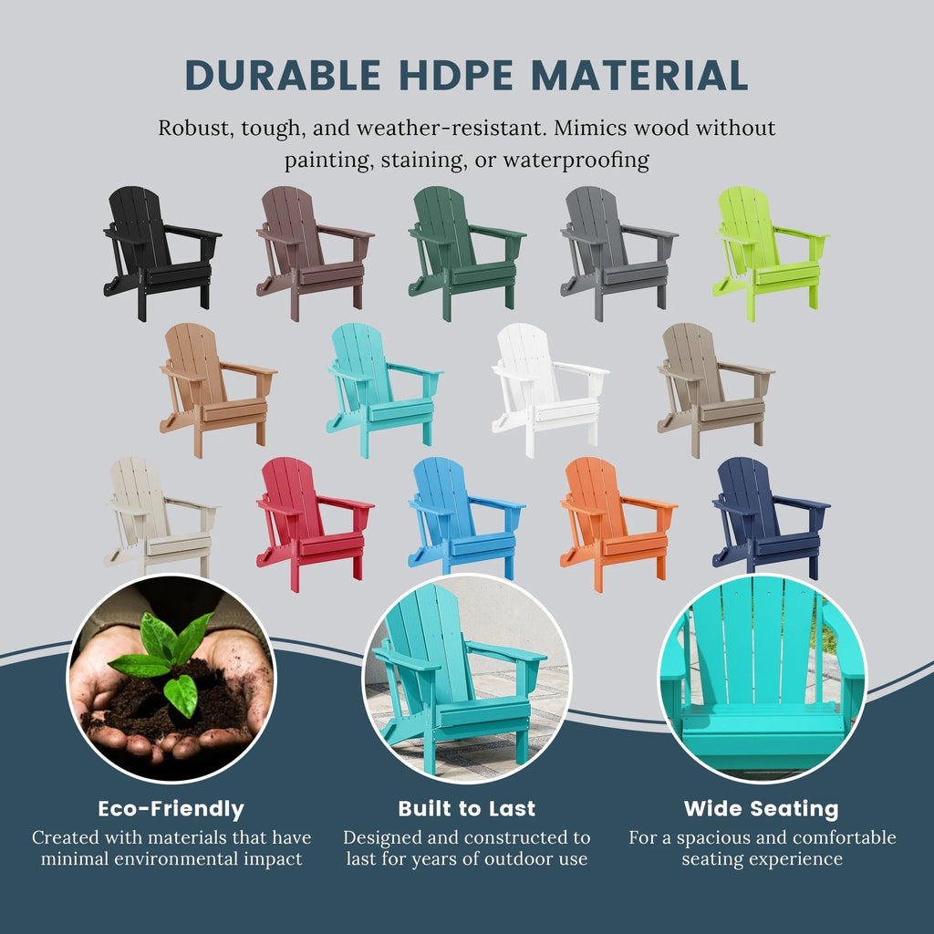 Chaise Adirondack pliante de patio d'extérieur tout temps résistante à la décoloration Polytrends Laguna