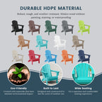 Chaise Adirondack pliante de patio d'extérieur tout temps résistante à la décoloration Polytrends Laguna