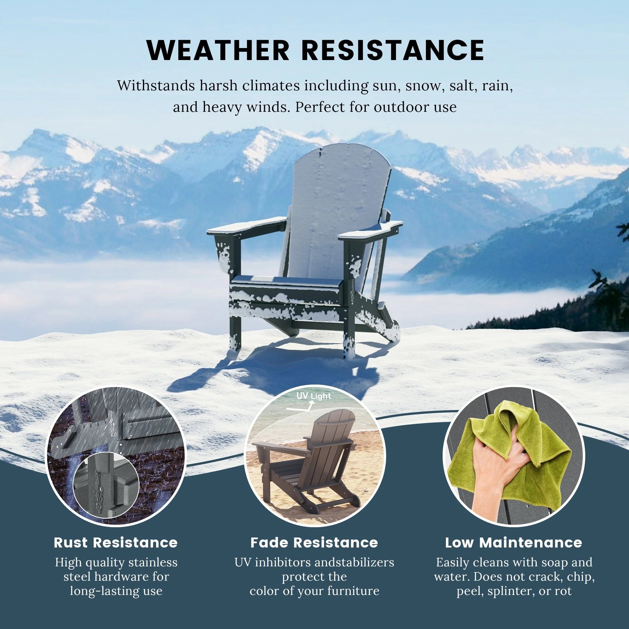 Chaise Adirondack pliante de patio d'extérieur tout temps résistante à la décoloration Polytrends Laguna