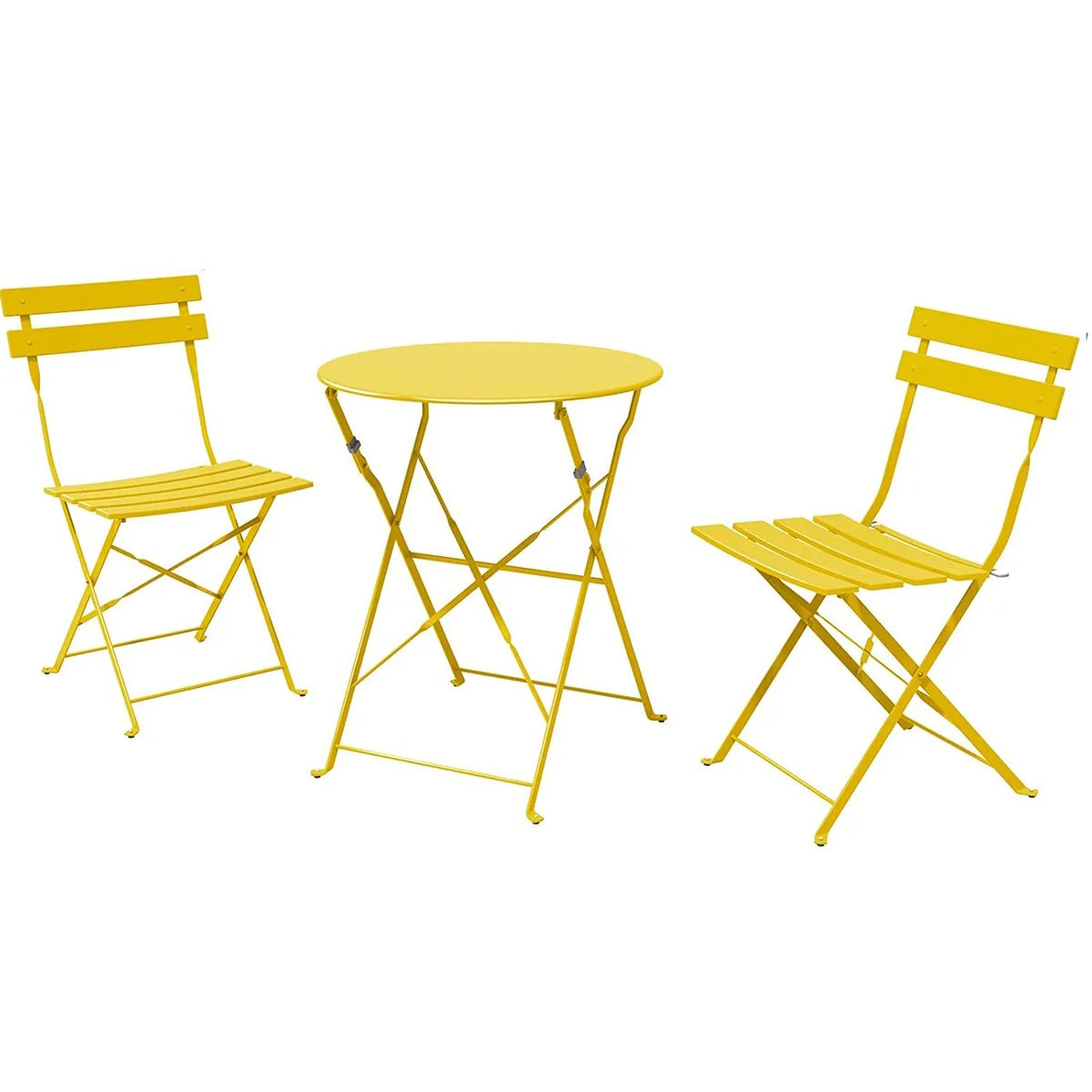 Ensemble bistro pliant 3 pièces en métal, ensemble de conversation intérieur/extérieur résistant aux intempéries pour patio, cour, jardin